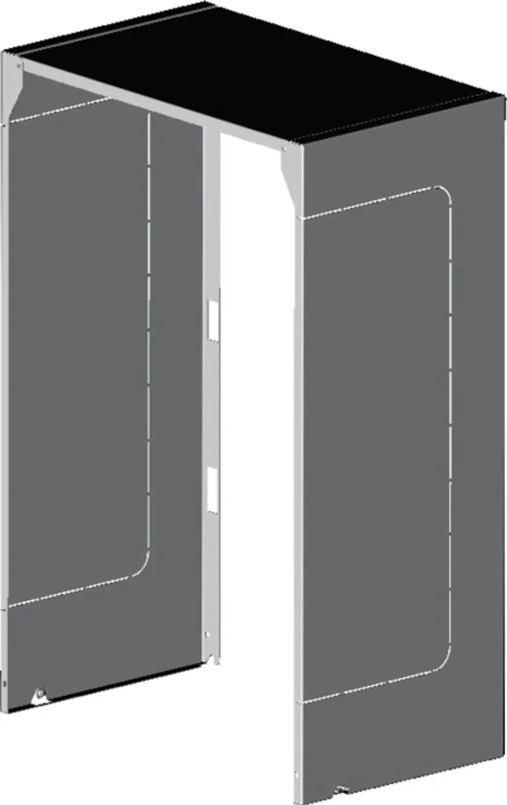 Verrohrungsverkleidung von Wolf für zentrale Gasbrennwertgeräte, bestehend aus einem oberen Deckel und zwei seitlichen Verkleidungen, in nüchterner grauer Optik.
